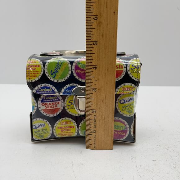 Vintage Soda Cap Designs Handbag Storage Carry Pouch Tuck Lock Buckle Purse - Picture 10 of 10